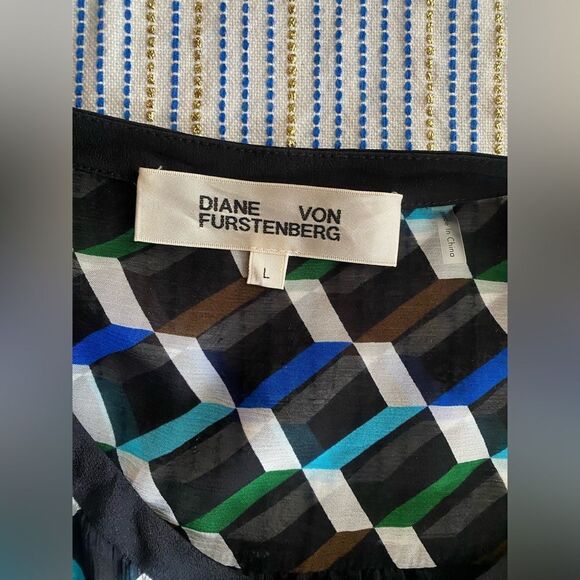 Diane Von Furstenberg Black Geometric Print Long Sleeve Wrap Maxi Dress Size L - Picture 4 of 11